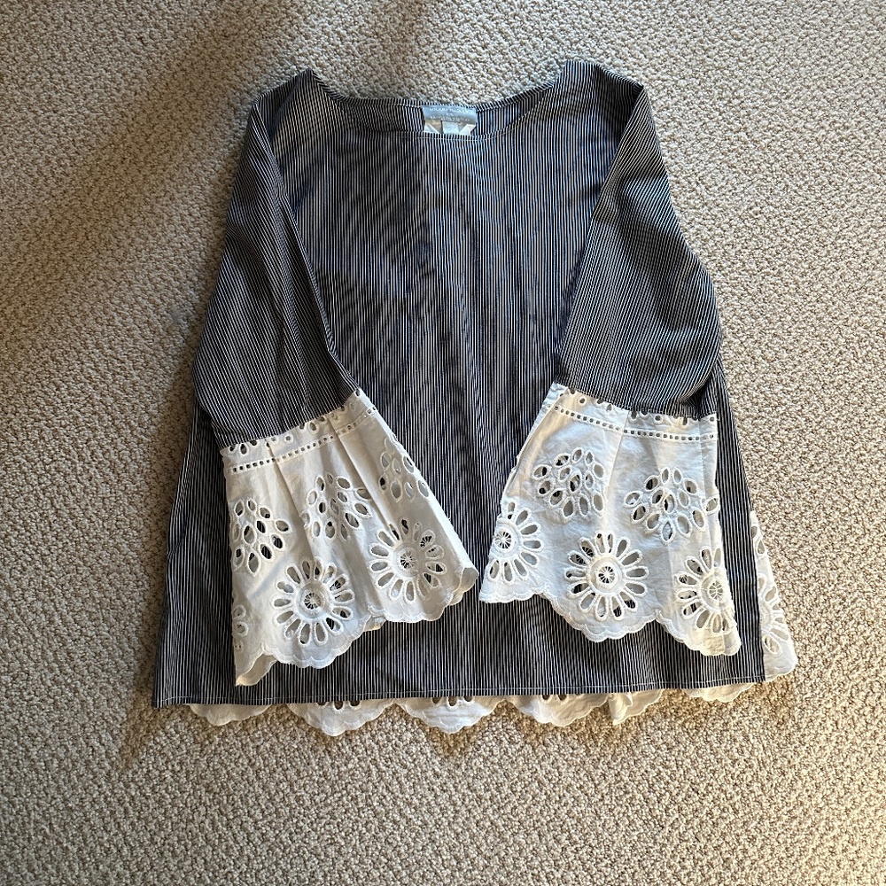 Women's cotton and eyelet top with special detail on back with tie, size medium